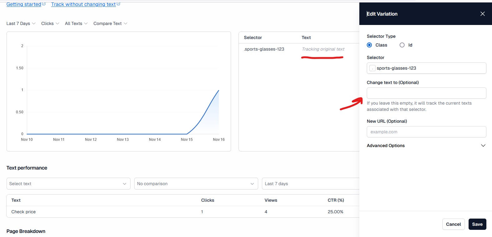 Ctabuild dashboard with tracking options